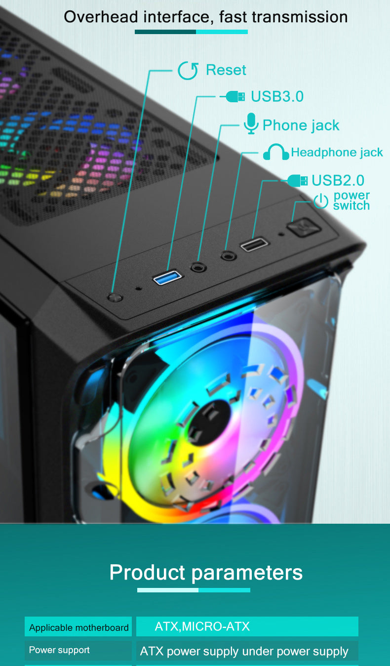 Starship ATX/M-ATX/ITX Gaming PC Desktop Computer Case Black with Side Tempered Glass Panels with 6 Fan Support Starship ATX/M-ATX/ITX Gaming PC Desktop Computer Case Black with Side Tempered Glass Panels with 6 Fan Support